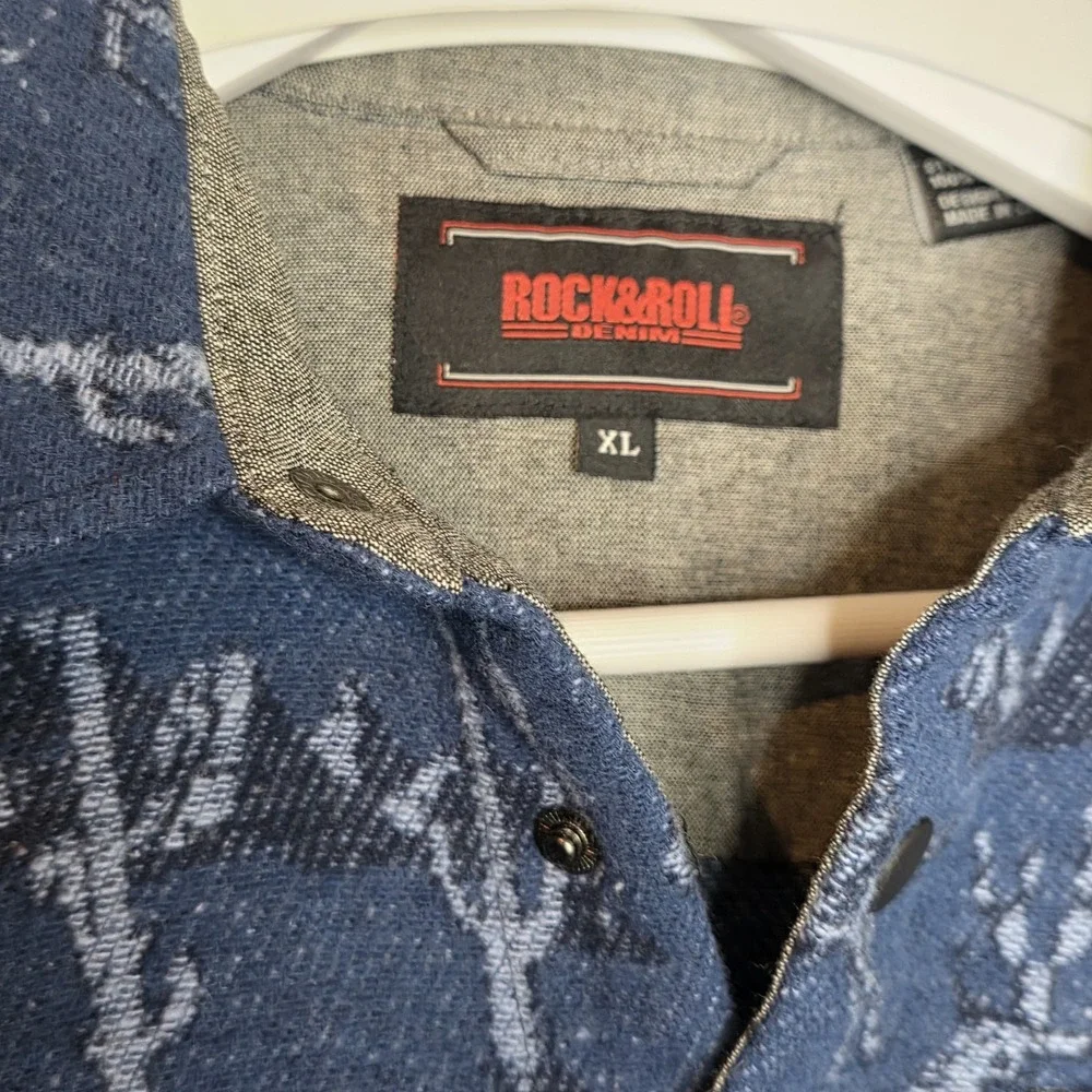 NWT Rock‎ & Roll Denim Boys XL Horse Cactus Print Shacket Tight Knit Fleece Blue